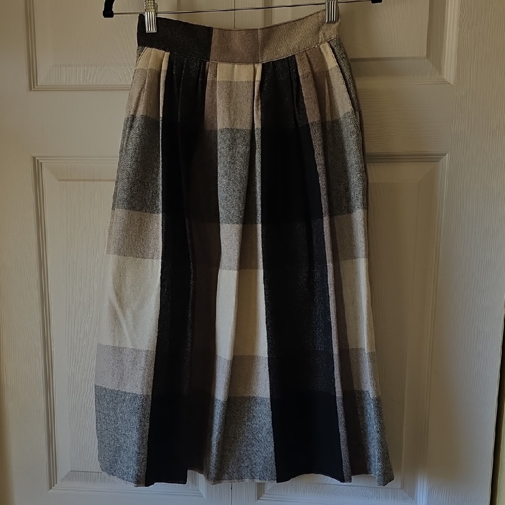 Chic Plaid A-Line Skirt - Black, Gray, Cream